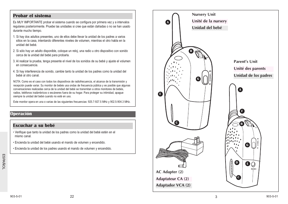 Probar el sistema, Operación escuchar a su bebé | Graco LISTEN 'N TALK 2770 User Manual | Page 3 / 12