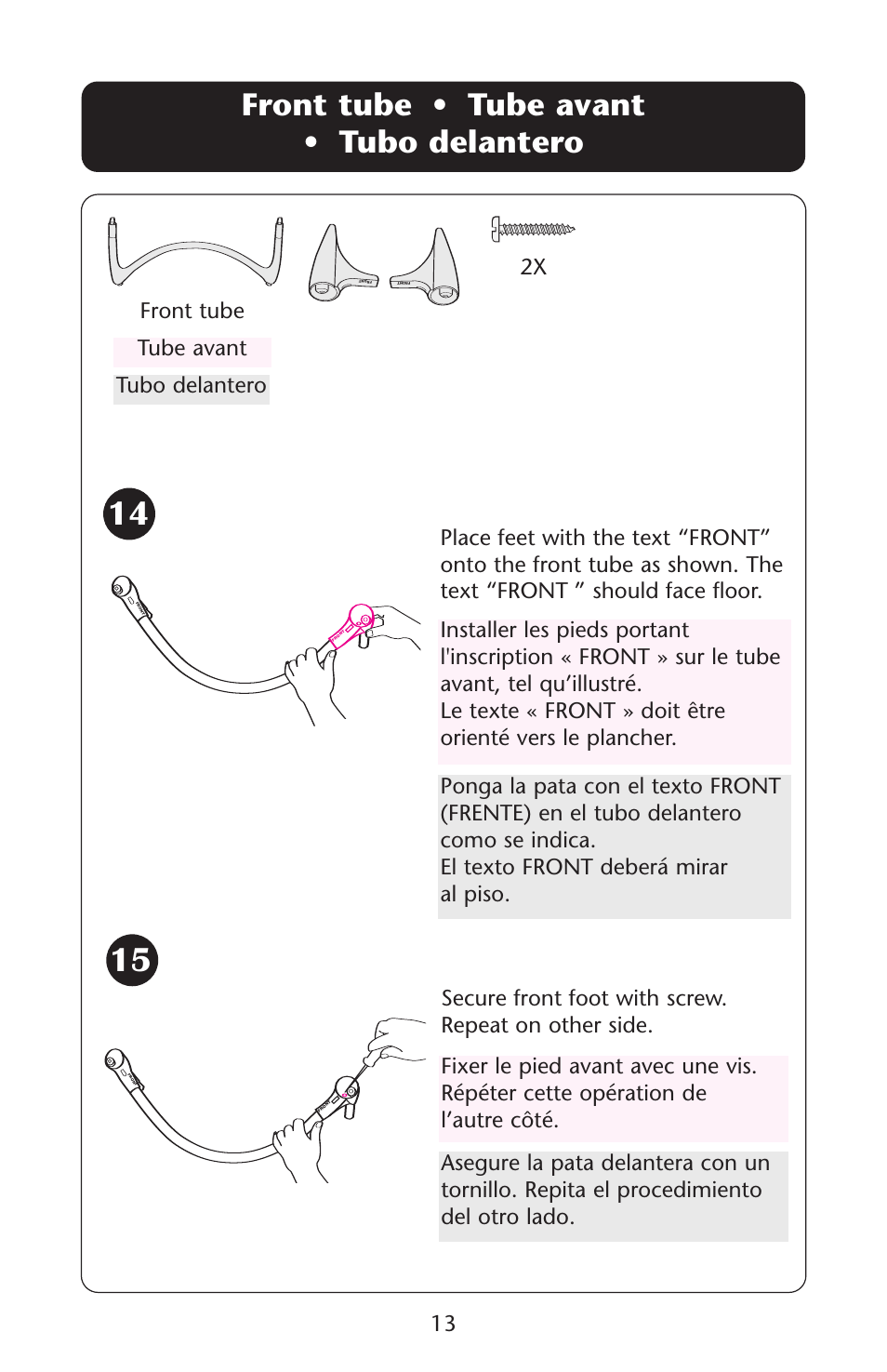 Front tube • tube avant • tubo delantero, 13 front tube tubo delantero tube avant | Graco ISPS040AC User Manual | Page 13 / 44