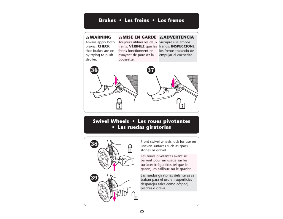 Brakes • les freins • los frenos | Graco ISPA109AC User Manual | Page 30 / 125