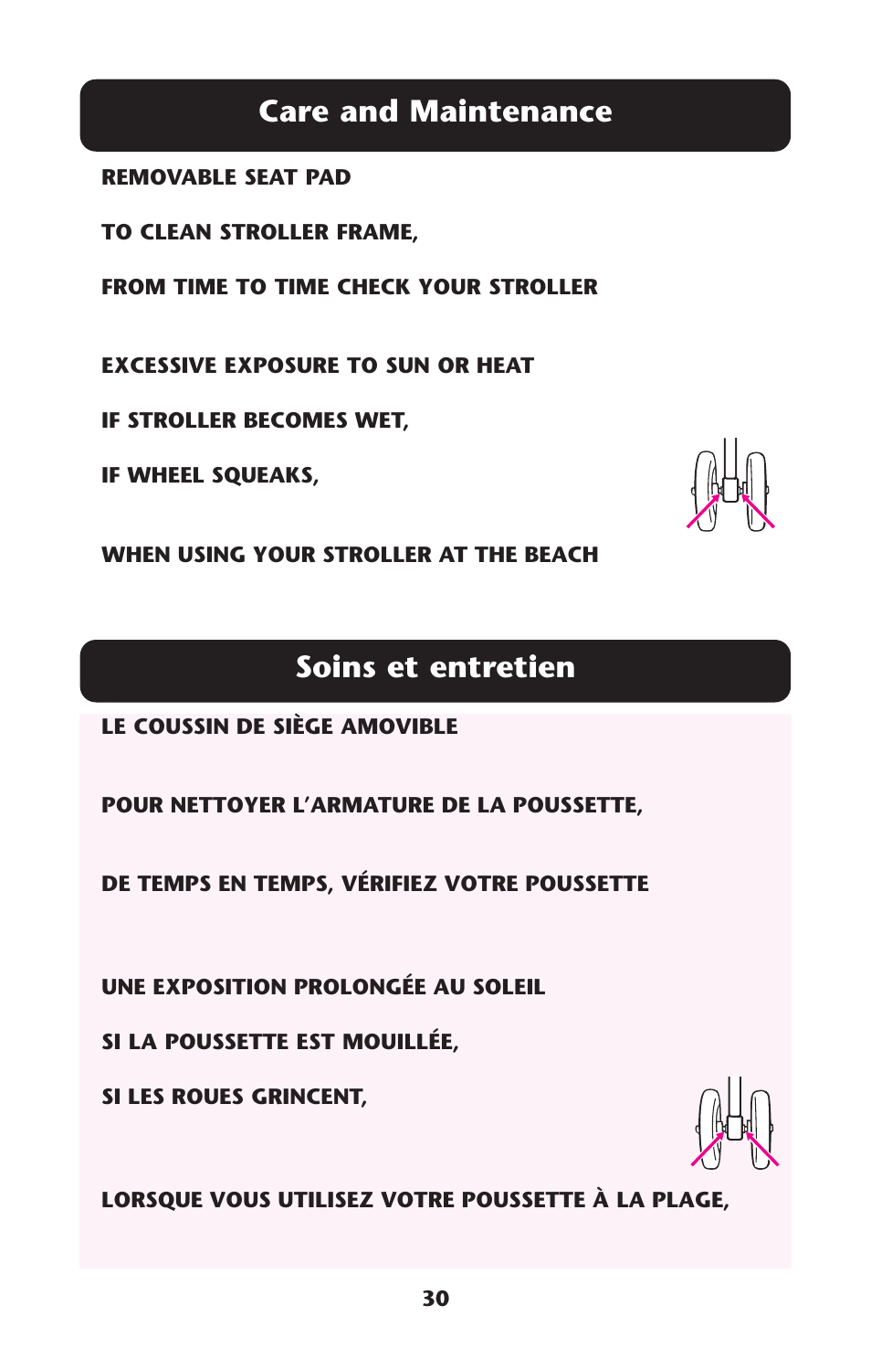 Care and maintenance, Soins et entretien | Graco AlanoTM User Manual | Page 30 / 112