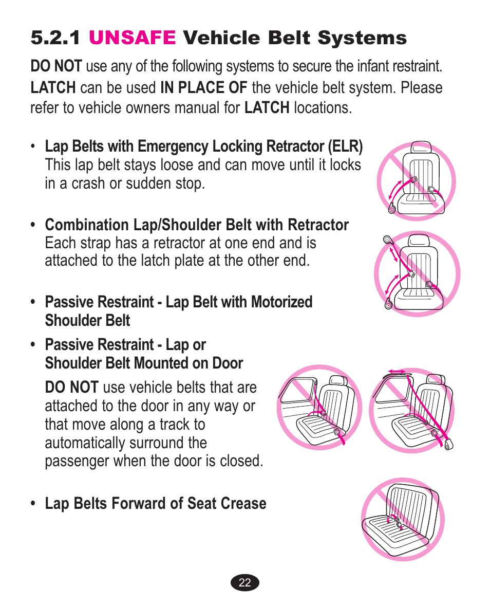 1 unsafe vehicle belt systems | Graco AlanoTM User Manual | Page 54 / 112