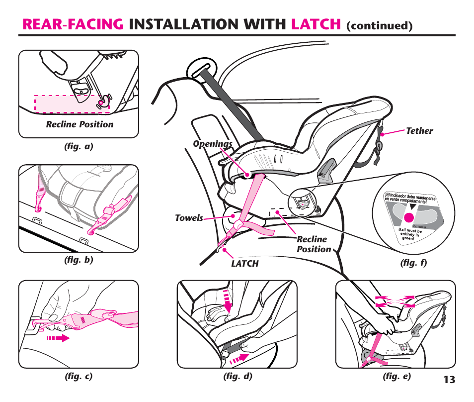 Rear-facing installation with latch, Continued) | Graco ComfortSport PD106974A User Manual | Page 13 / 96