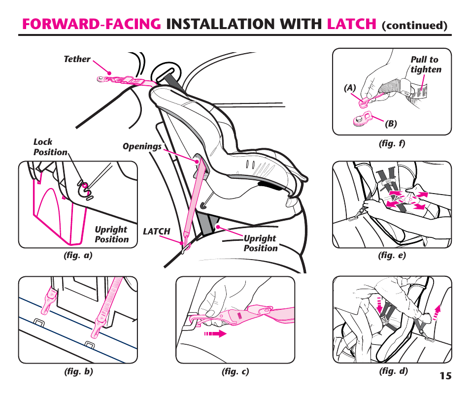 Forward-facing installation with latch | Graco ComfortSport PD106974A User Manual | Page 15 / 96