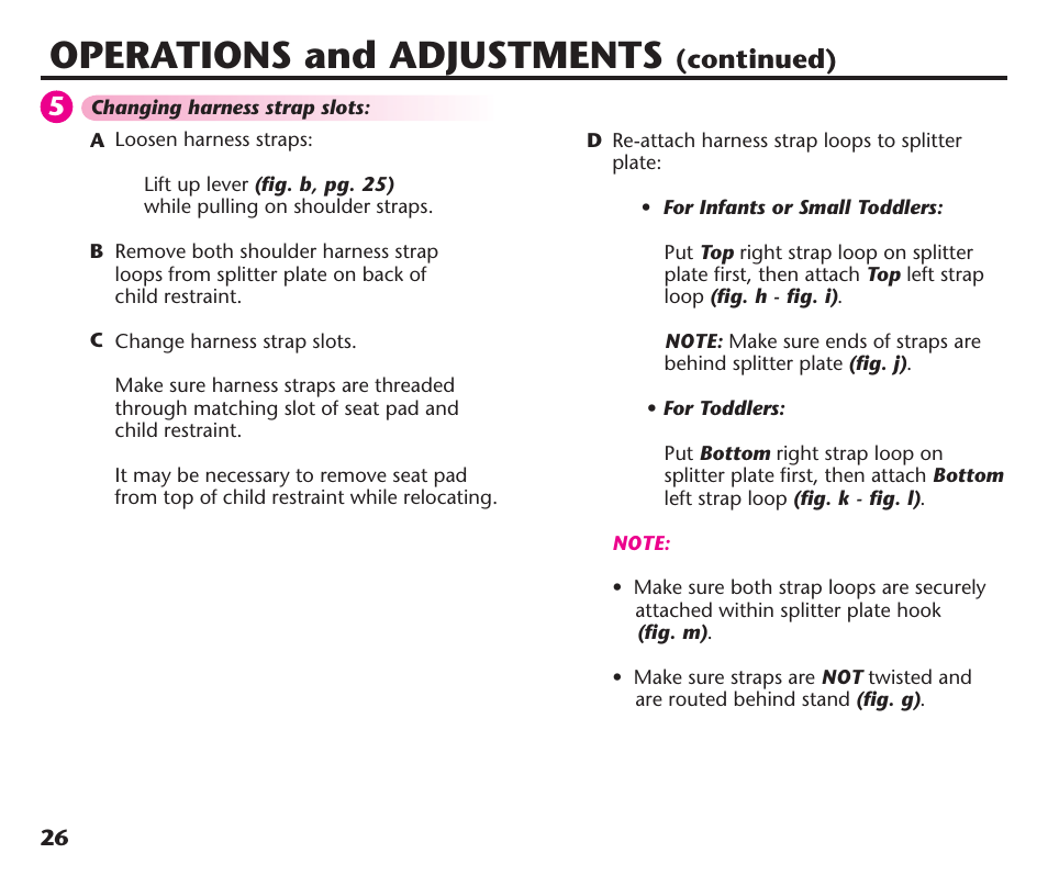 Operations and adjustments, Continued) | Graco ComfortSport PD106974A User Manual | Page 26 / 96