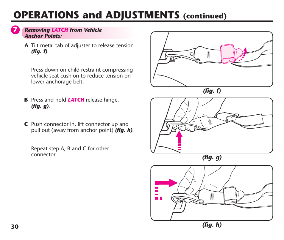 Operations and adjustments, Continued) | Graco ComfortSport PD106974A User Manual | Page 30 / 96