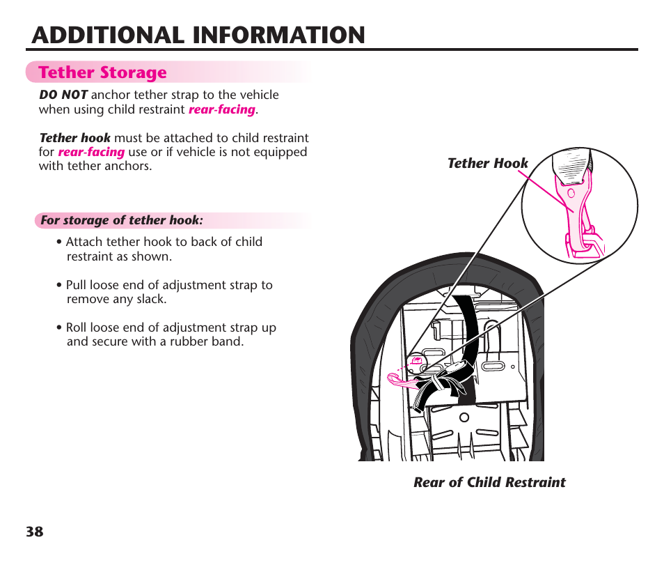 Additional information, Tether storage | Graco ComfortSport PD106974A User Manual | Page 38 / 96