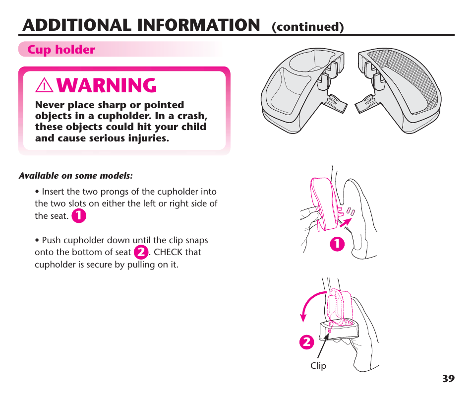 Warning, Additional information | Graco ComfortSport PD106974A User Manual | Page 39 / 96