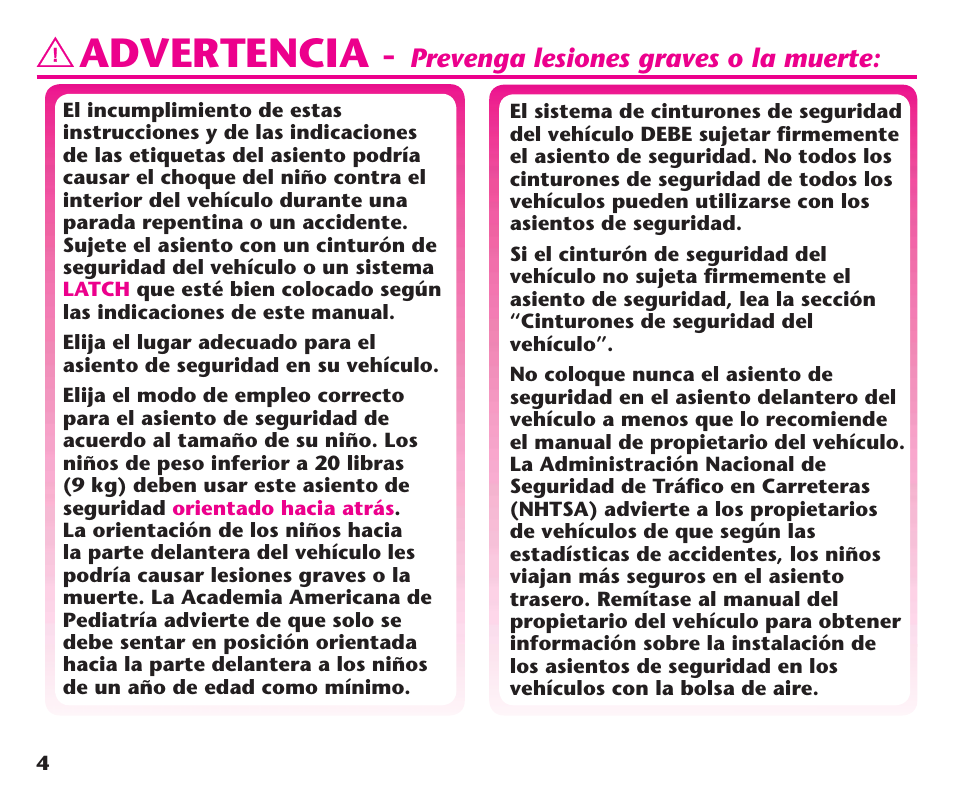 Advertencia, Prevenga lesiones graves o la muerte | Graco ComfortSport PD106974A User Manual | Page 52 / 96