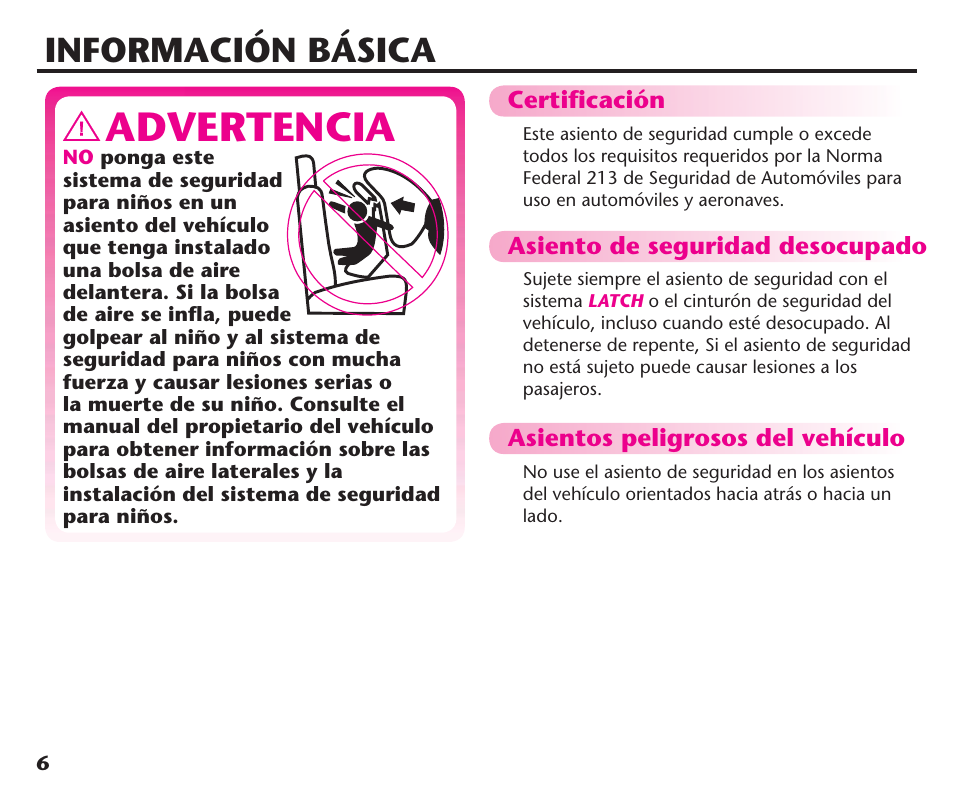 Advertencia, Información básica | Graco ComfortSport PD106974A User Manual | Page 54 / 96