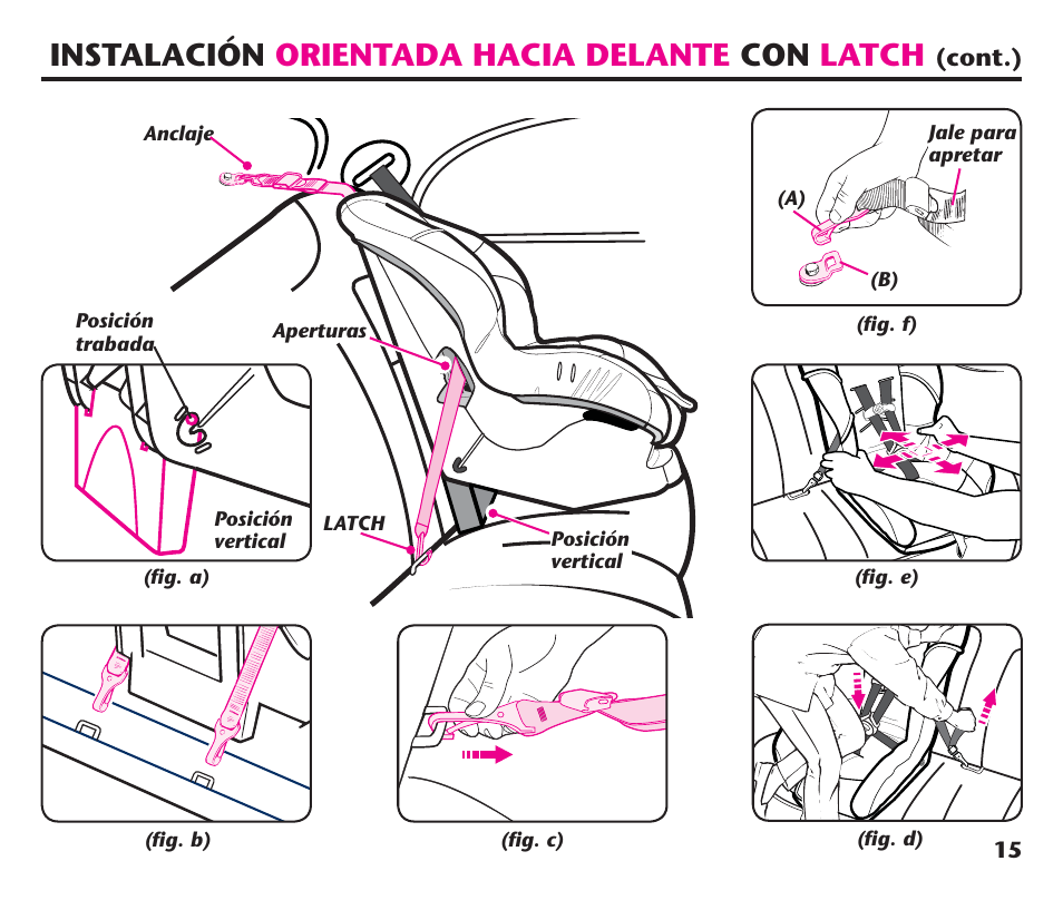 Instalación orientada hacia delante con latch | Graco ComfortSport PD106974A User Manual | Page 63 / 96