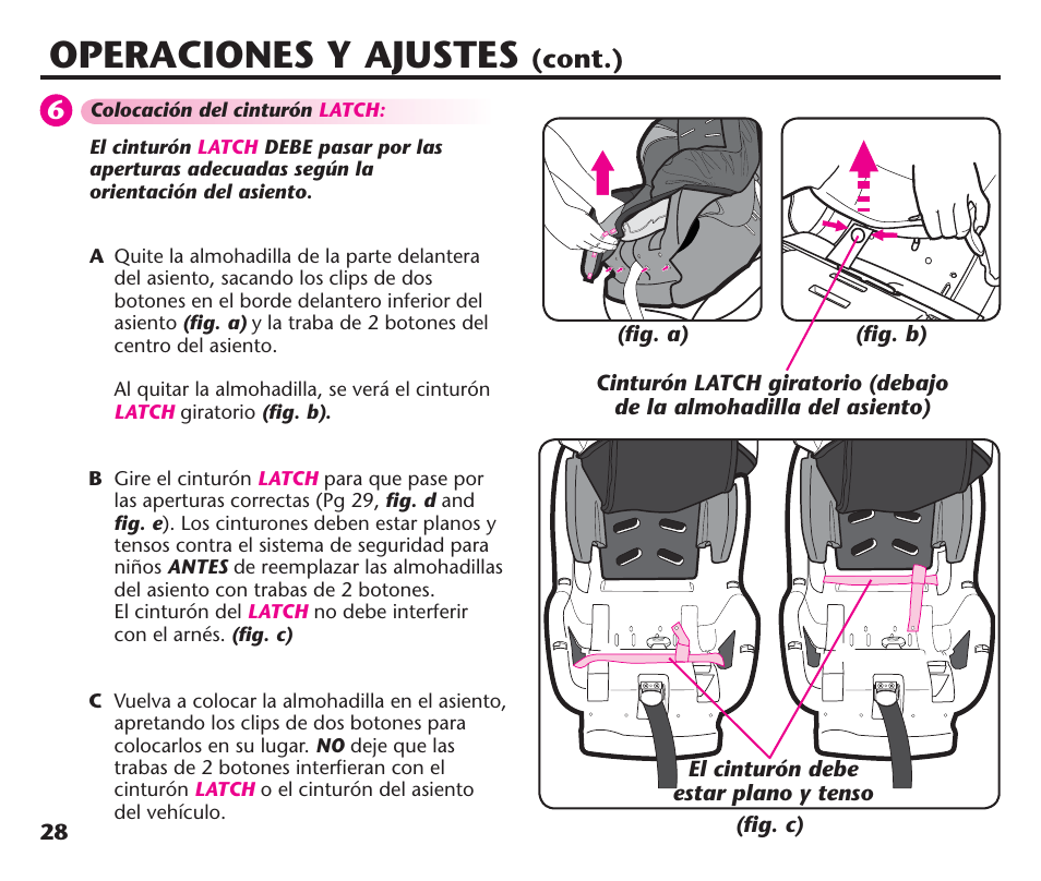 Operaciones y ajustes, Cont.) | Graco ComfortSport PD106974A User Manual | Page 76 / 96