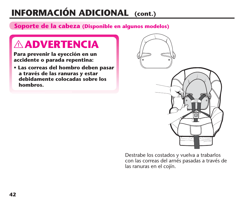 Advertencia, Información adicional | Graco ComfortSport PD106974A User Manual | Page 90 / 96