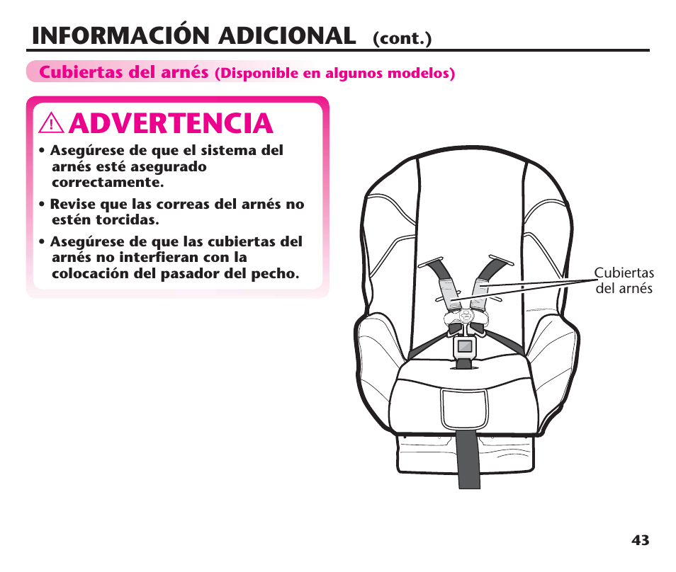 Advertencia, Información adicional | Graco ComfortSport PD106974A User Manual | Page 91 / 96