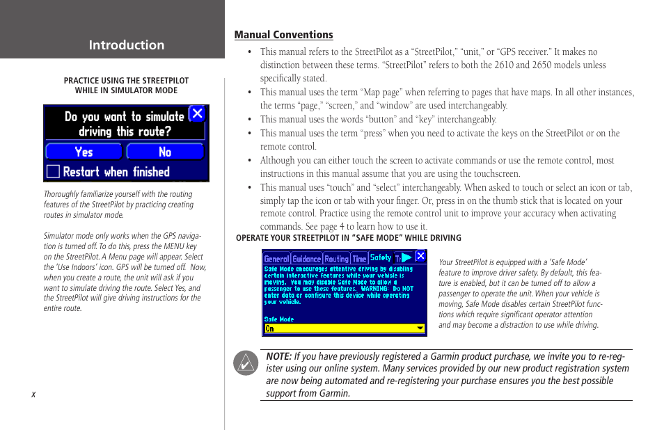 Manual conventions, Introduction | Garmin StreetPilot 2650 User Manual | Page 10 / 95