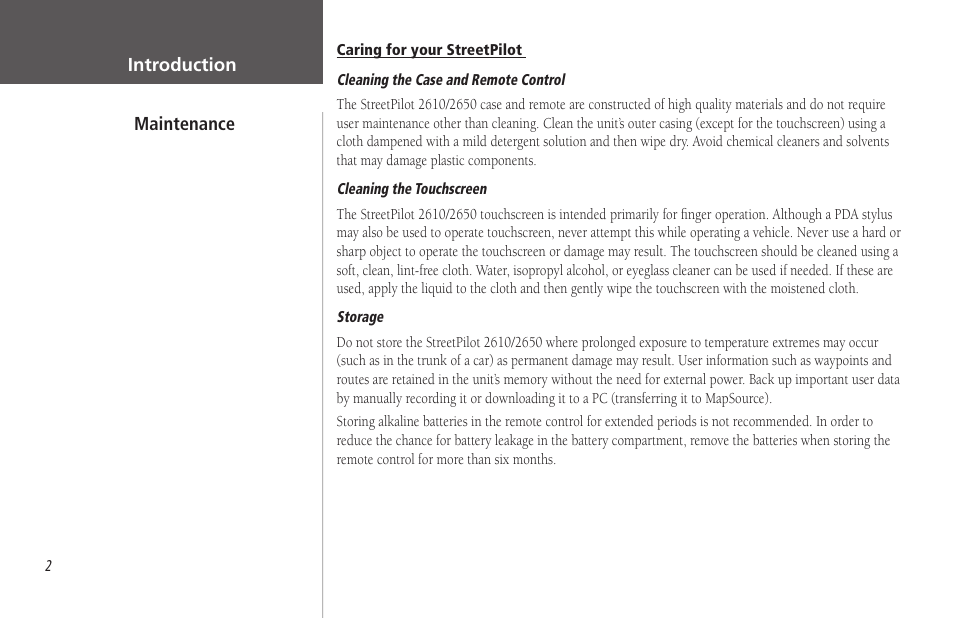 Caring for your streetpilot | Garmin StreetPilot 2650 User Manual | Page 12 / 95