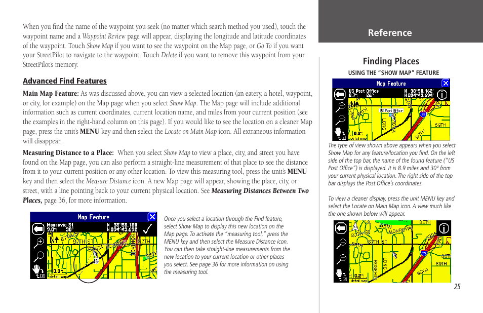 Advanced find features, Reference, Finding places | Garmin StreetPilot 2650 User Manual | Page 35 / 95