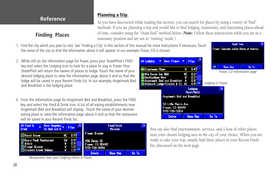 Planning a trip, Reference, Finding places | Garmin StreetPilot 2650 User Manual | Page 36 / 95