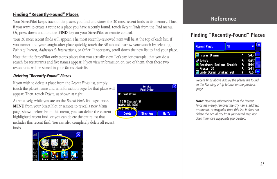 Finding “recently-found” places | Garmin StreetPilot 2650 User Manual | Page 37 / 95