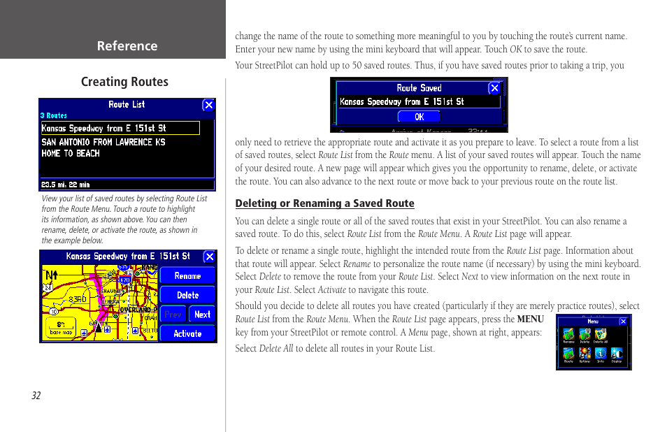 Deleting or renaming a saved route, Modifying a route | Garmin StreetPilot 2650 User Manual | Page 42 / 95