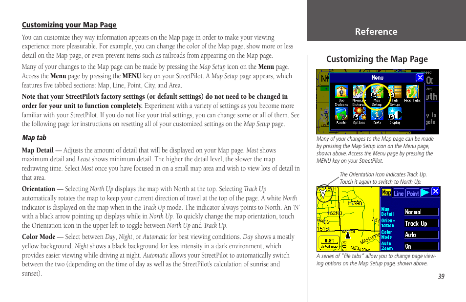 Reference, Customizing the map page | Garmin StreetPilot 2650 User Manual | Page 49 / 95