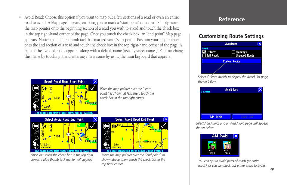 Reference, Customizing route settings | Garmin StreetPilot 2650 User Manual | Page 59 / 95