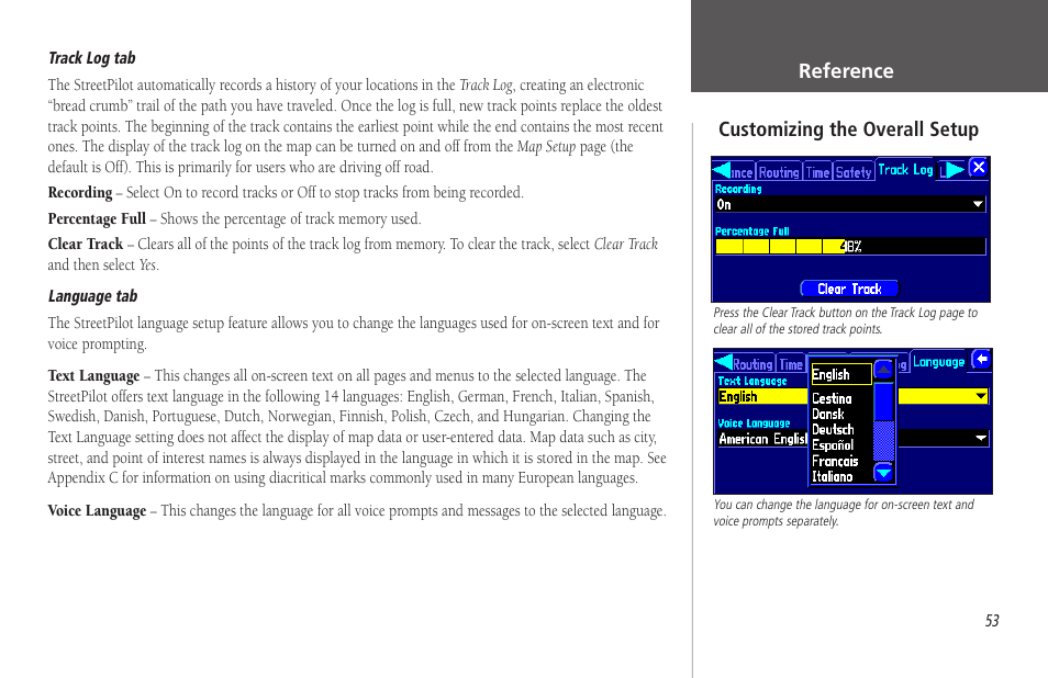 Reference, Customizing the overall setup | Garmin StreetPilot 2650 User Manual | Page 63 / 95