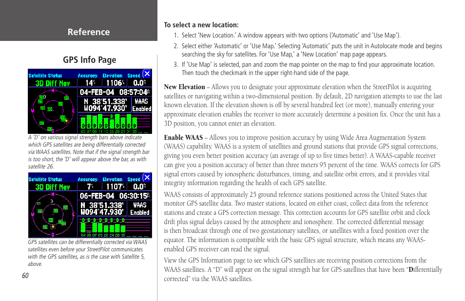 Reference, Gps info page | Garmin StreetPilot 2650 User Manual | Page 70 / 95