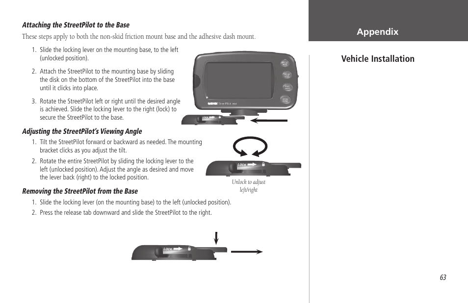 Appendix, Vehicle installation | Garmin StreetPilot 2650 User Manual | Page 73 / 95