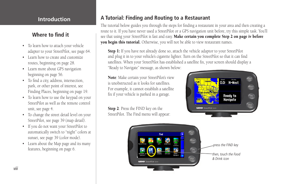 A tutorial: finding and routing to a restaurant | Garmin StreetPilot 2650 User Manual | Page 8 / 95