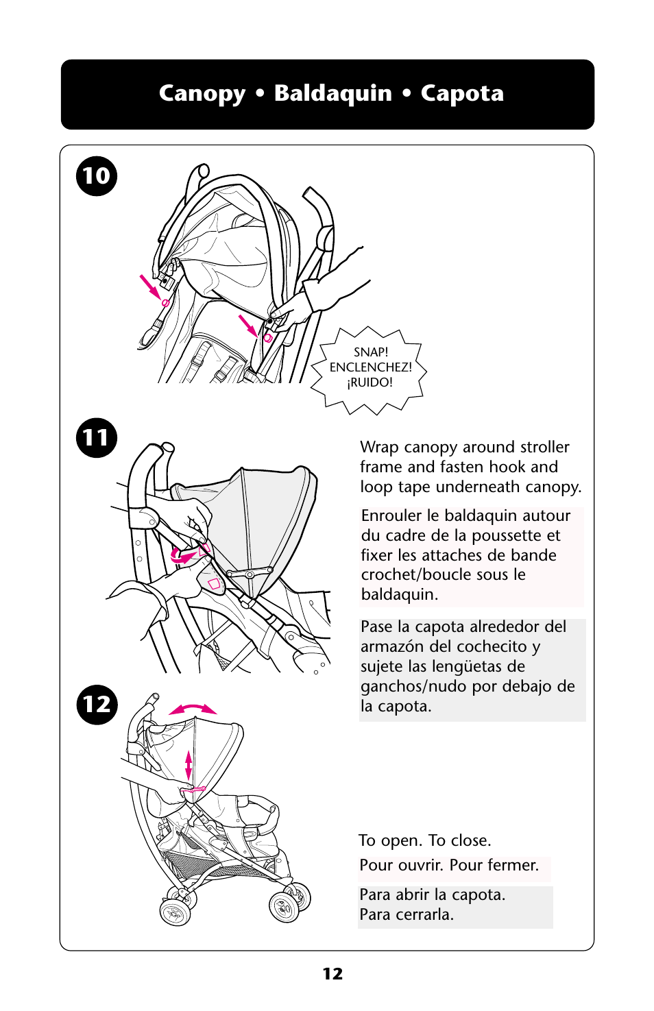Canopy • baldaquin • capota 12 | Graco ISPA144AA User Manual | Page 12 / 121