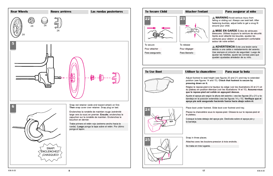 Rear wheels roues arrières las ruedas posteriores | Graco 7586 User Manual | Page 17 / 116