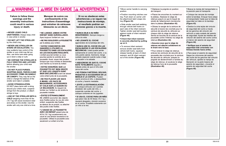 Warning advertencia mise en garde | Graco 7586 User Manual | Page 2 / 116