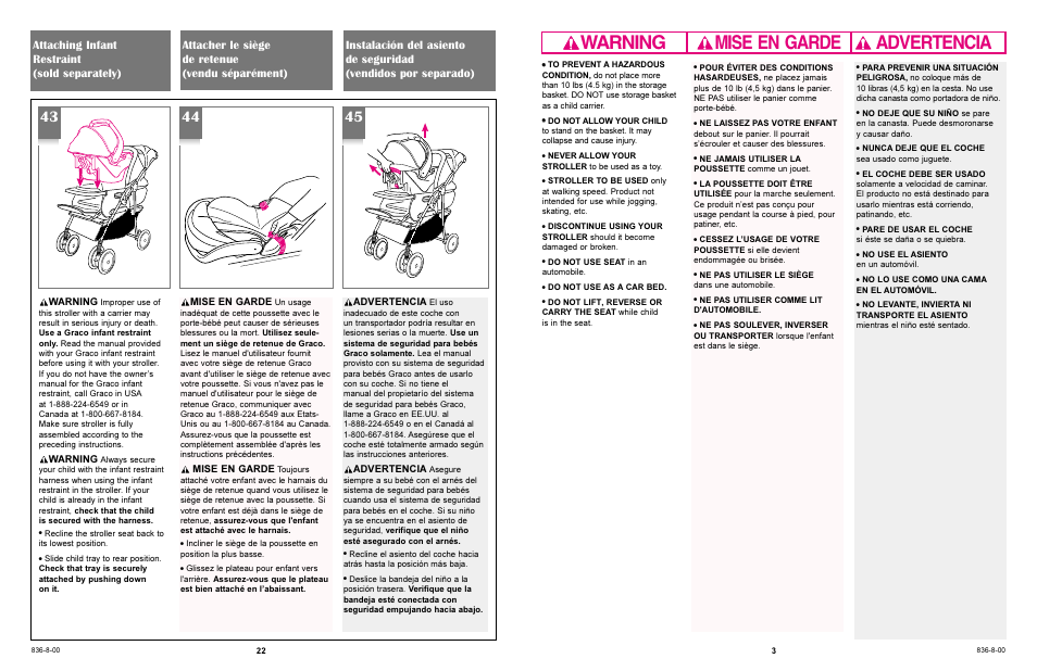 Warning advertencia mise en garde | Graco 7586 User Manual | Page 22 / 116