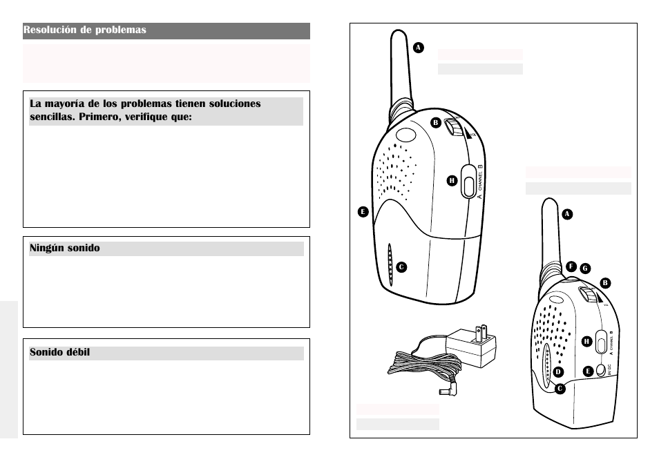 Resolución de problemas, Sonido débil ningún sonido | Graco Nursery Monitor User Manual | Page 3 / 27