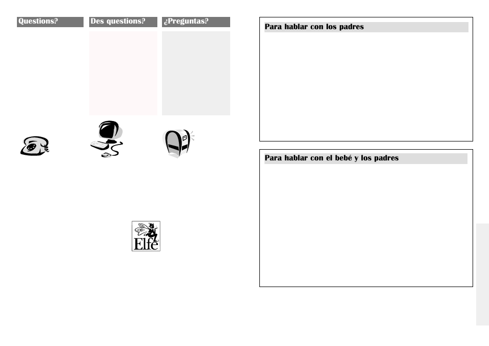 Questions? des questions? ¿preguntas, Para hablar con el bebé y los padres, Para hablar con los padres | Graco Nursery Monitor User Manual | Page 4 / 27