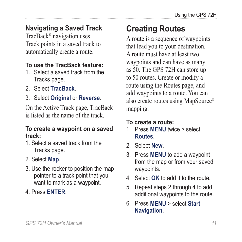 Creating routes | Garmin GPS 72H User Manual | Page 17 / 56