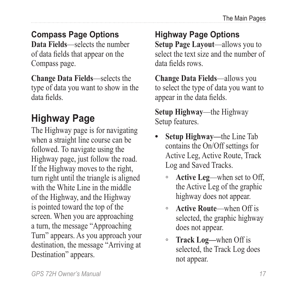 Highway page | Garmin GPS 72H User Manual | Page 23 / 56