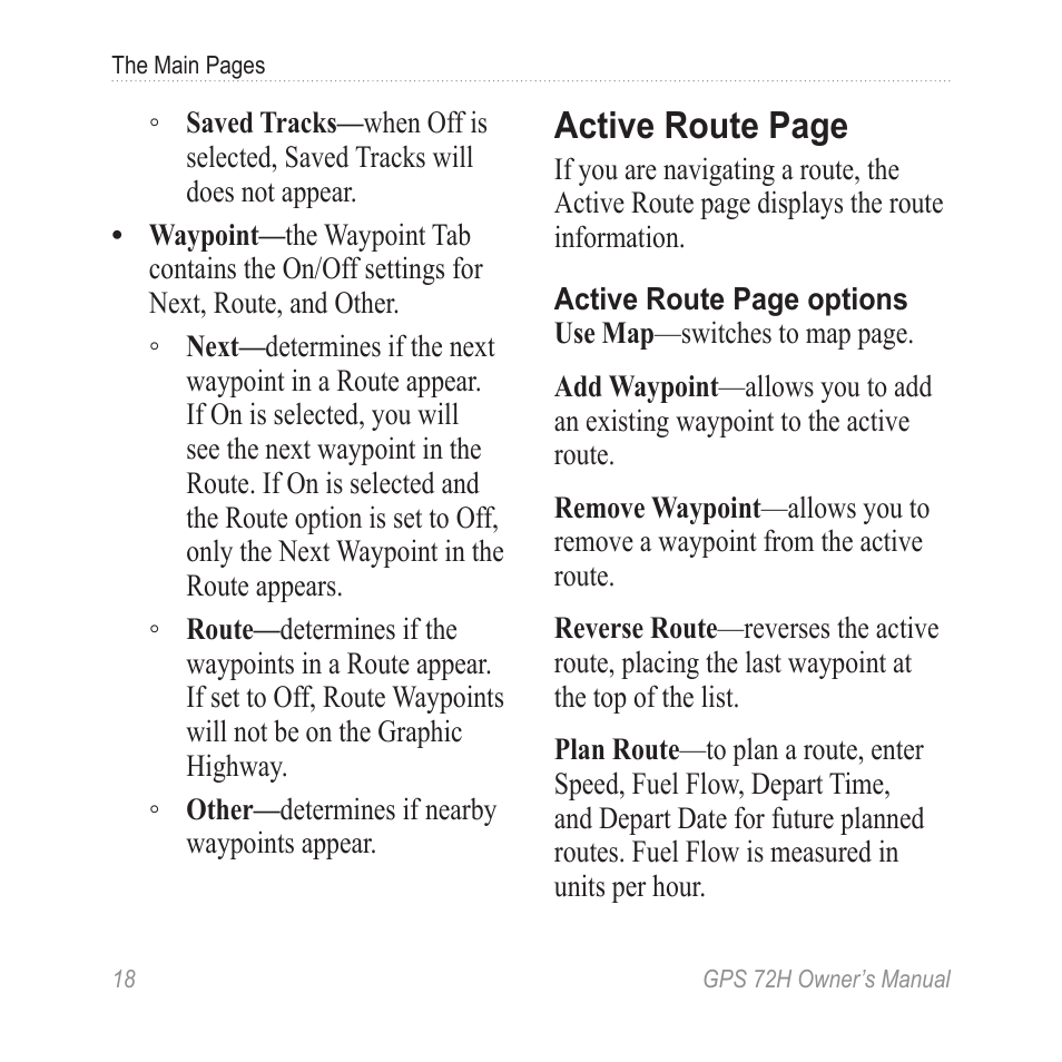 Active route page | Garmin GPS 72H User Manual | Page 24 / 56