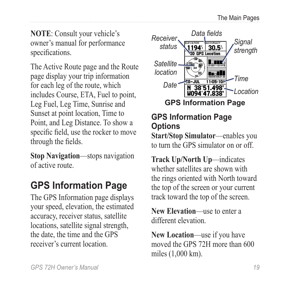 Gps information page | Garmin GPS 72H User Manual | Page 25 / 56