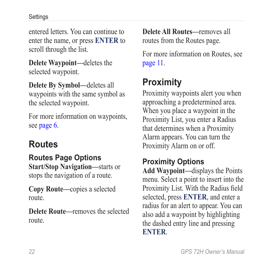 Routes, Proximity | Garmin GPS 72H User Manual | Page 28 / 56