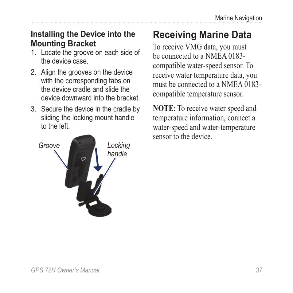 Receiving marine data | Garmin GPS 72H User Manual | Page 43 / 56