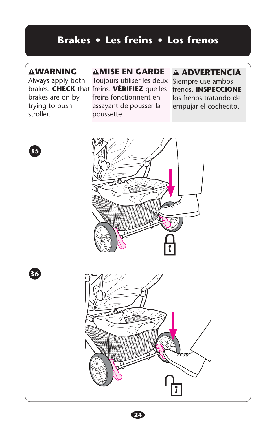 Brakes • les freins • los frenos | Graco ISPA216AB User Manual | Page 24 / 40