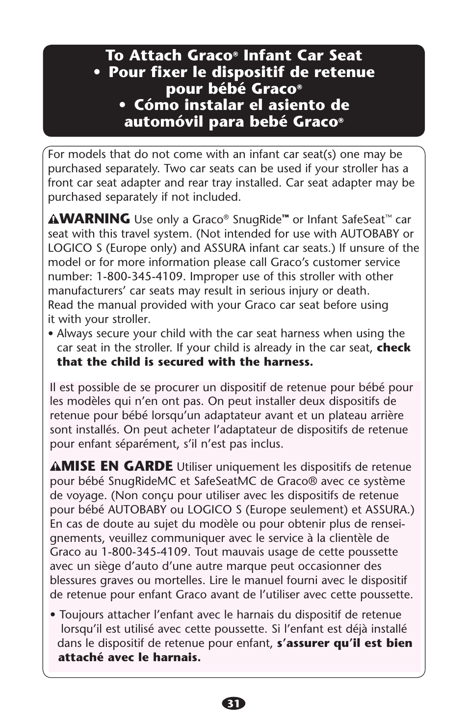 Warning, Mise en garde | Graco ISPA216AB User Manual | Page 31 / 40