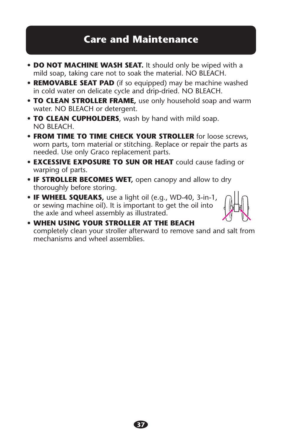 Care and maintenance | Graco ISPA216AB User Manual | Page 37 / 40