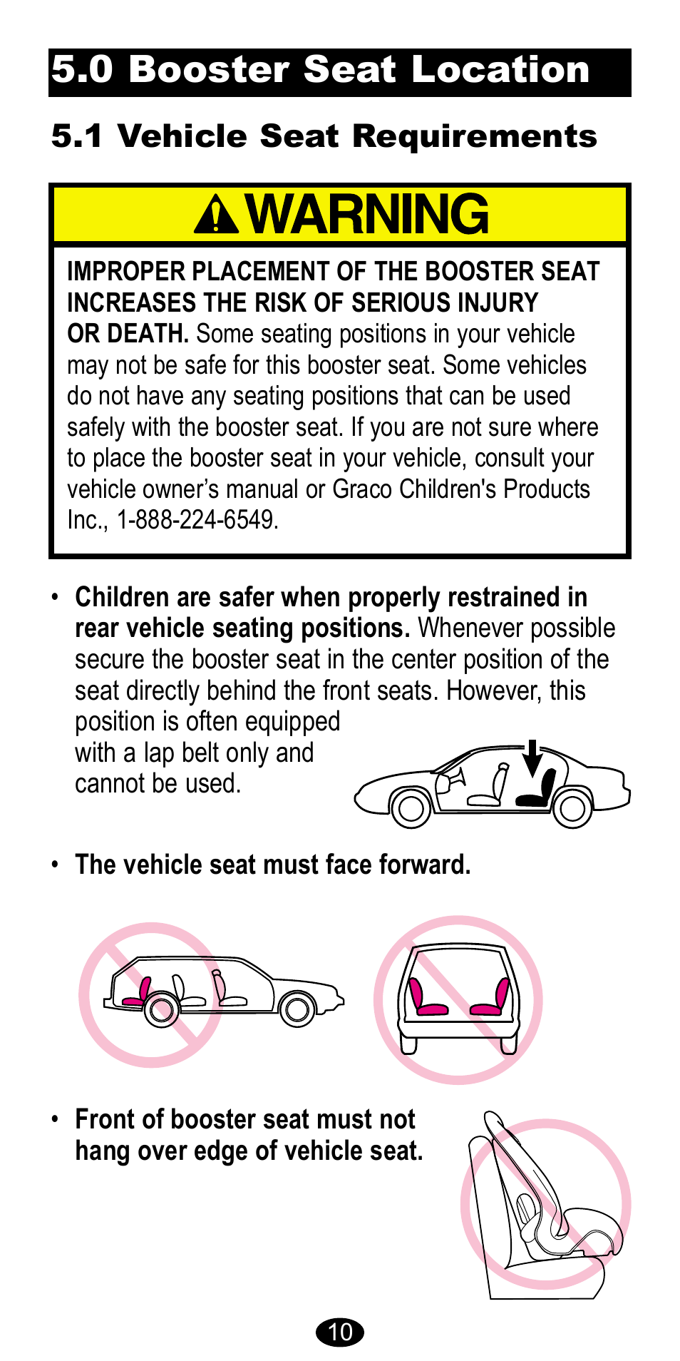 0 booster seat location, 1 vehicle seat requirements | Graco 8481 User Manual | Page 10 / 20