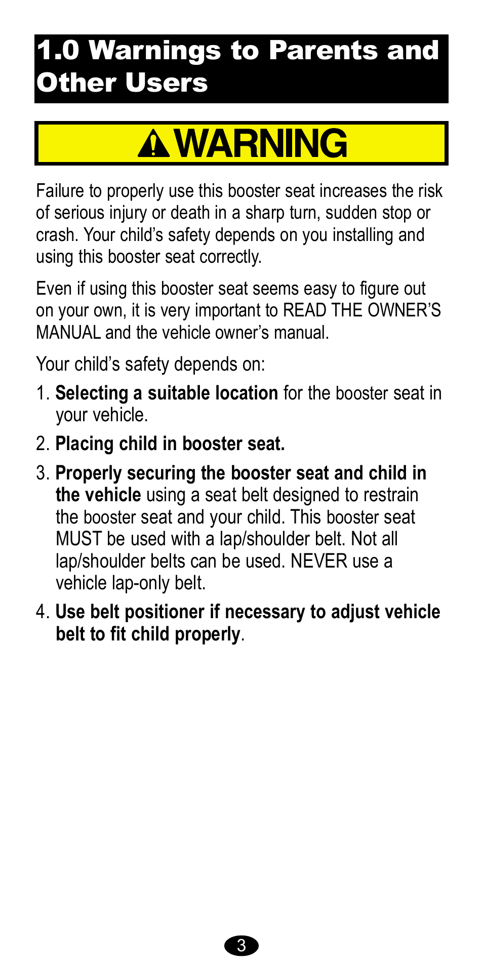 0 warnings to parents and other users | Graco 8481 User Manual | Page 3 / 20