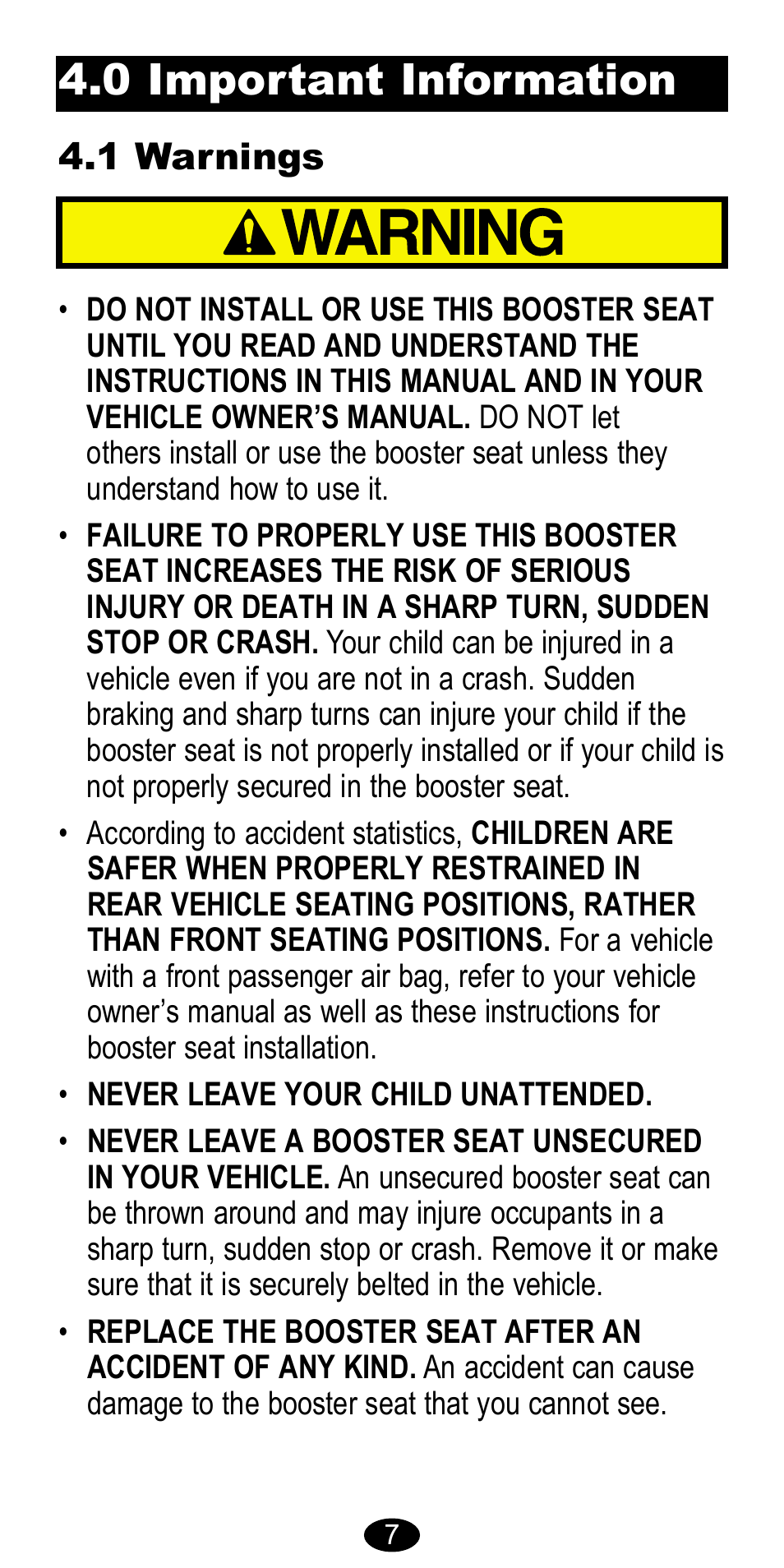0 important information, 1 warnings | Graco 8481 User Manual | Page 7 / 20