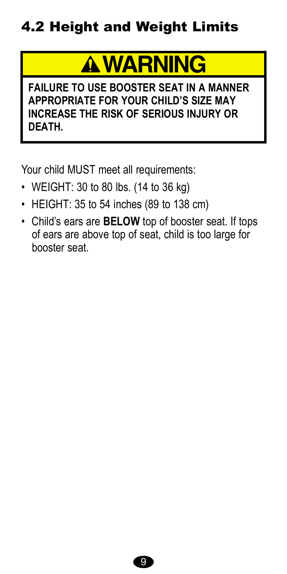 2 height and weight limits | Graco 8481 User Manual | Page 9 / 20