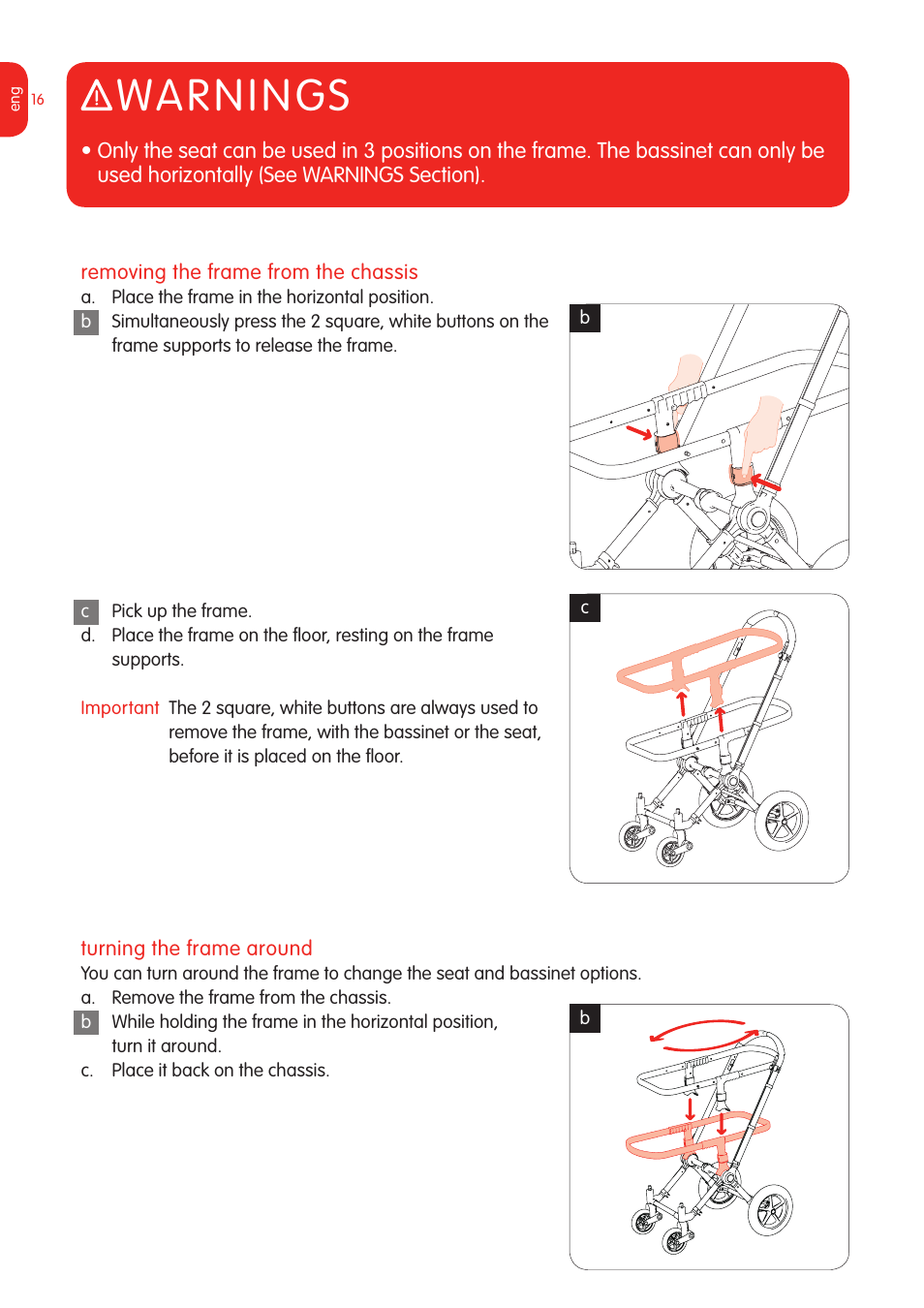 Warnings | Graco Bugaboo Stroller User Manual | Page 18 / 42