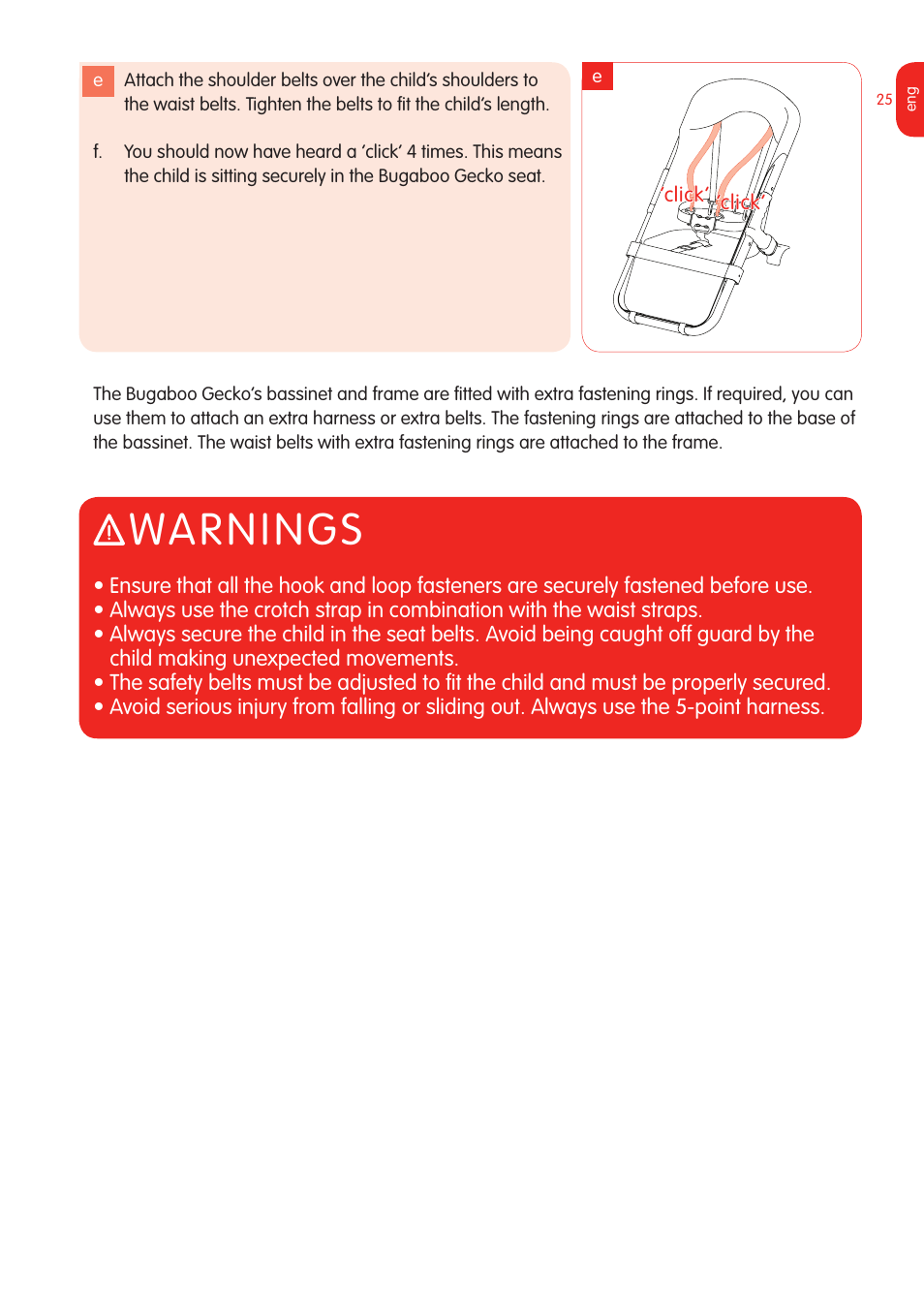 Warnings | Graco Bugaboo Stroller User Manual | Page 27 / 42